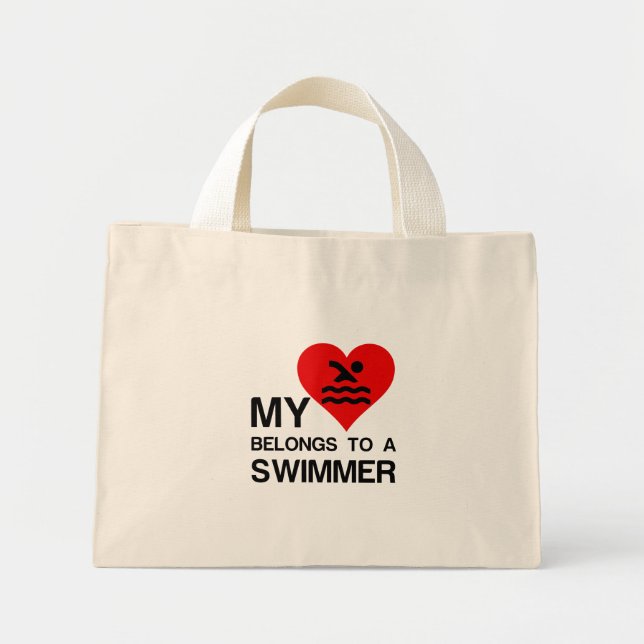 MY HEART BELONGS TO A SWIMMER MINI TOTE BAG (Front)