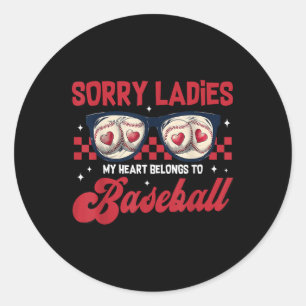My Heart Belongs To Baseball Lovers Valentines Day Classic Round Sticker