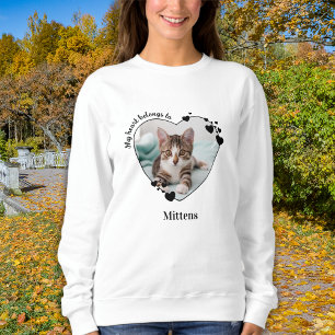 My Heart Belongs To Cat Lover Custom Pet Photo Sweatshirt