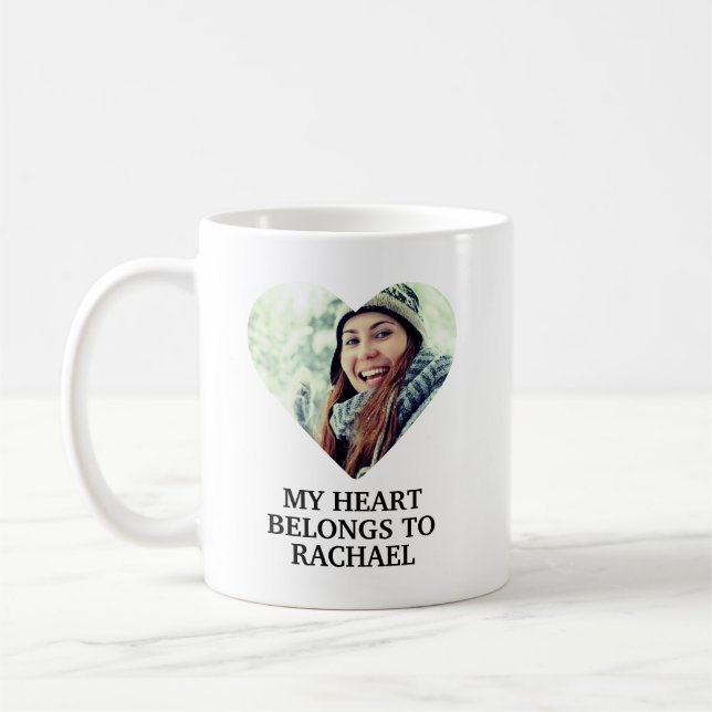 My heart belongs to Custom Name heart photo Coffee Mug (Left)