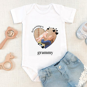 My Heart Belongs To Grammy Personalise Baby Photo Baby Bodysuit