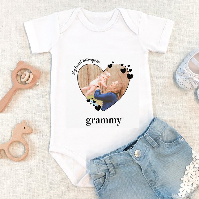 My Heart Belongs To Grammy Personalise Baby Photo  Baby Bodysuit (Creator Uploaded)