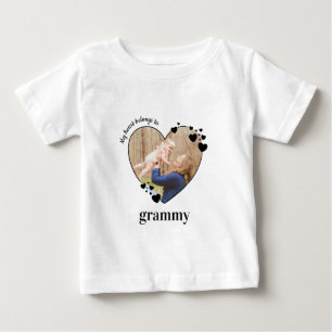 My Heart Belongs To Grammy Personalise Baby Photo  T-Shirt