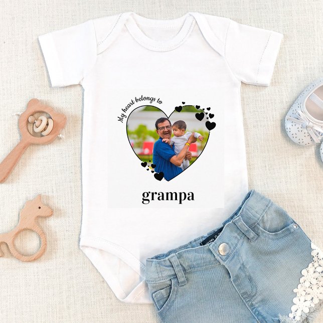 My Heart Belongs To Grandpa Custom Baby Photo  Baby Bodysuit (Creator Uploaded)