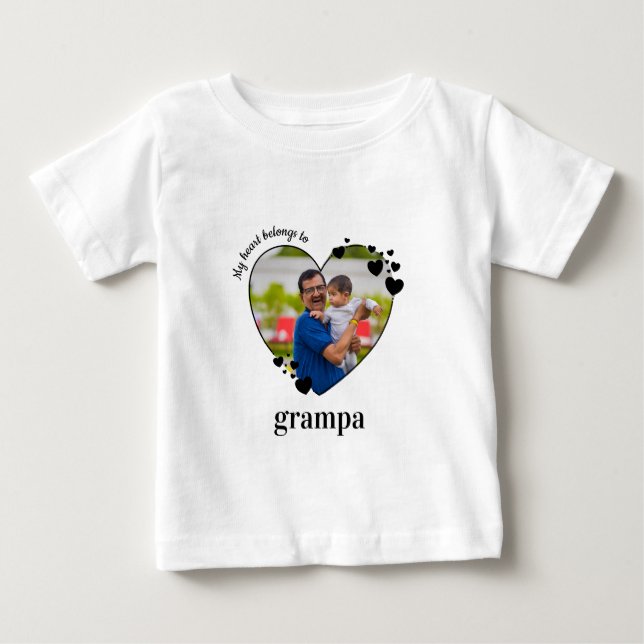My Heart Belongs To Grandpa Custom Baby Photo  T-Shirt (Front)