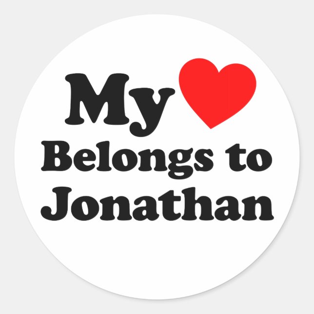 My Heart Belongs to Jonathan Classic Round Sticker (Front)