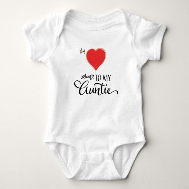 My Heart Belongs to My Auntie Calligraphy Script Baby Bodysuit (Front)