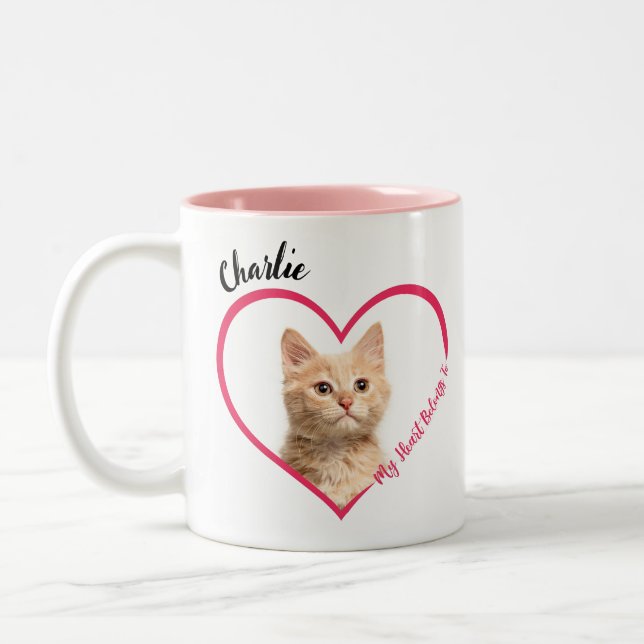 My Heart Belongs To Personalised Cat Photo & Name Two-Tone Coffee Mug (Left)