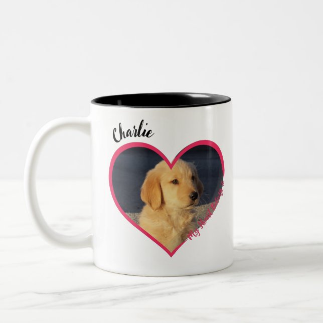 My Heart Belongs To Personalised Dog Photo & Name Two-Tone Coffee Mug (Left)