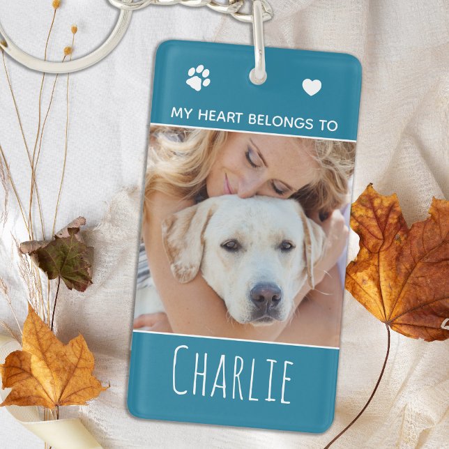 My Heart Belongs To Teal Photo Dog Mum Key Ring (Creator Uploaded)