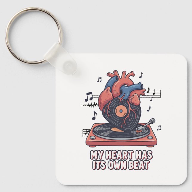"My Heart Has Its Own Beat" Funny Vinyl Record  Key Ring (Front)