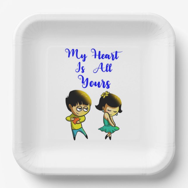 My Heart Is All Yours Bestie Couple love Valentine Paper Plate (Front)