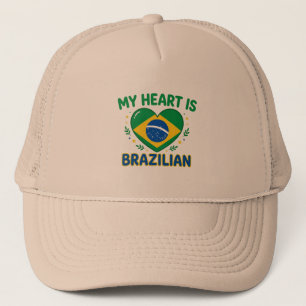 My Heart Is Brazilian Cute Patriotic Design Trucker Hat