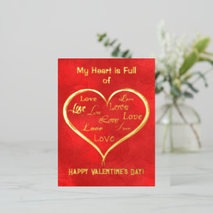My Heart is Full of Love, Valentine Foil Invitation Postcard