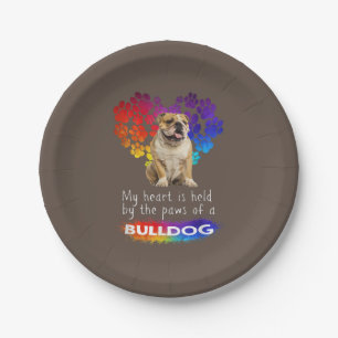 My Heart Is Held By The Paws Of A Bulldog Paper Plate