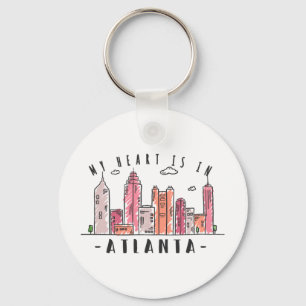 My Heart is In ATLANTA Love USA -Handdrawn Skyline Key Ring
