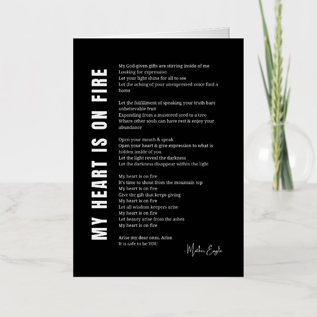 My heart is on fire encouragement poem poetry  foil greeting card (Front)