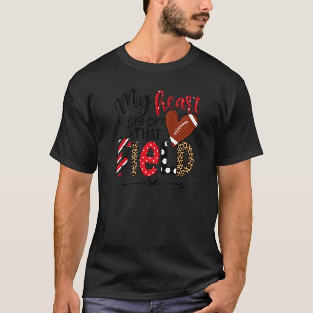 My Heart Is On That Field Football Mum Leopard Mot T-Shirt (Front)