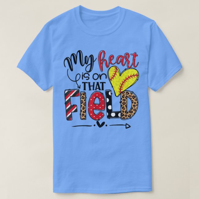 My heart is on that Field Softball, Leopard Softba T-Shirt (Design Front)