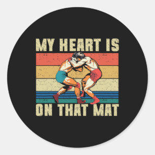 My Heart Is On That Mat Wrestling Mum 1 Classic Round Sticker