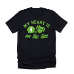 My Heart is on the Line Football 1 Player T-Shirt<br><div class="desc">Introducing our exclusive "My Heart is on the Line" T-Shirt – the perfect apparel for dedicated football fans and proud supporters! This stylish and comfortable tee features a dynamic front design with a football helmet with your players number, symbolising the passion and intensity of the game. The heartfelt slogan "My...</div>