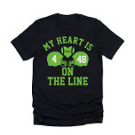 My Heart is on the Line Football 2 Player T-Shirt<br><div class="desc">Introducing our exclusive "My Heart is on the Line" T-Shirt – the perfect apparel for dedicated football fans and proud supporters! This stylish and comfortable tee features a dynamic front design with two football helmets with players numbers, symbolising the passion and intensity of the game. The heartfelt slogan "My Heart...</div>