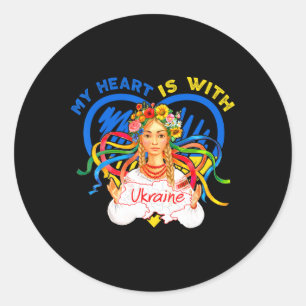 My Heart Is With Ukraine Pray For Ukraine Woman Tr Classic Round Sticker