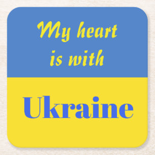 My Heart is With Ukraine Square Paper Coaster