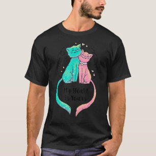 My Heart is Yours Love Whimsical Cats Valentine's T-Shirt