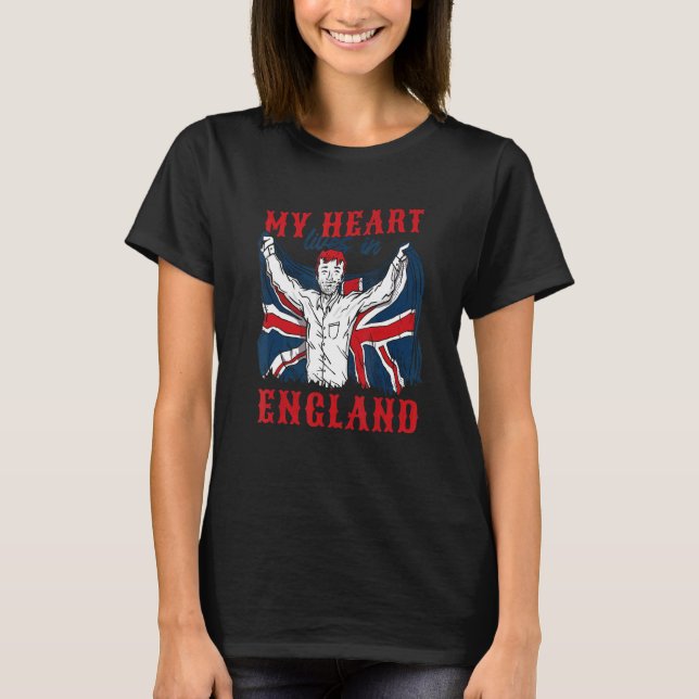 My Heart Lives In England Union Jack British Flag  T-Shirt (Front)