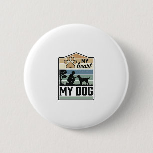 My Heart My Dog Vintage Engraving Dog Lover Design 6 Cm Round Badge
