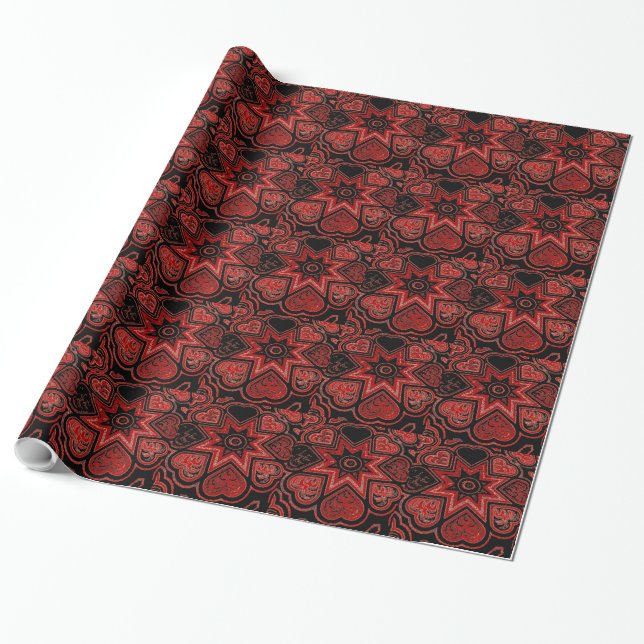 'My Heart' Red & Black Lace Wrapping Paper (Unrolled)