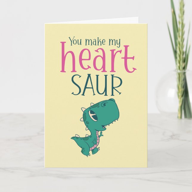 My Heart Saur Cute Dinosaur Funny Valentine's Day Holiday Card (Front)
