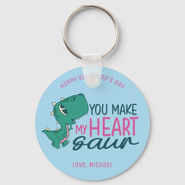 My Heart Saur Funny Dino Pun Cute Valentines Day Key Ring (Front)