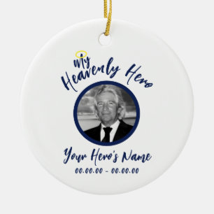 My Heavenly Hero White Memorial Ornament w/ Blue