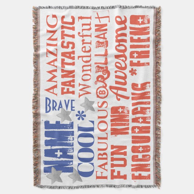 My Hero Admirable Qualities Typography USA Flag Throw Blanket (Front Vertical)