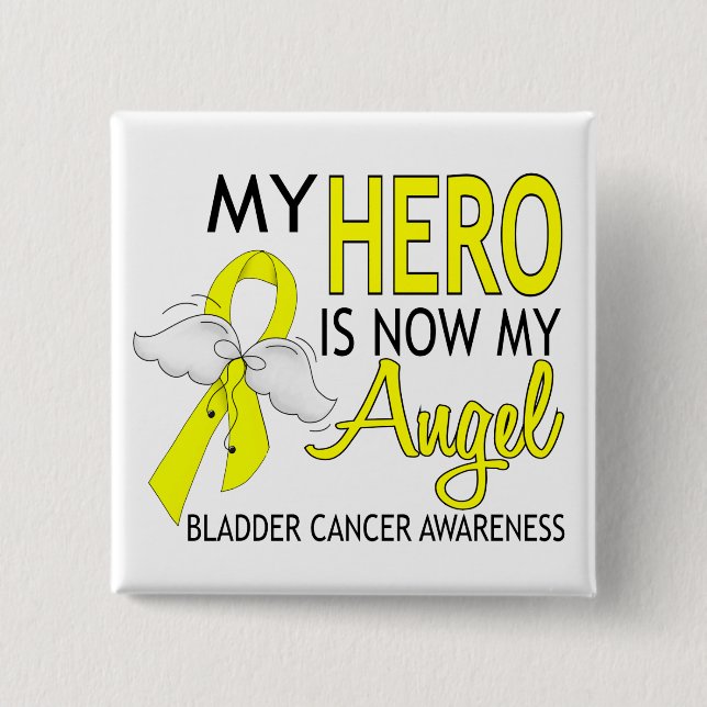 My Hero Is My Angel Bladder Cancer 15 Cm Square Badge (Front)