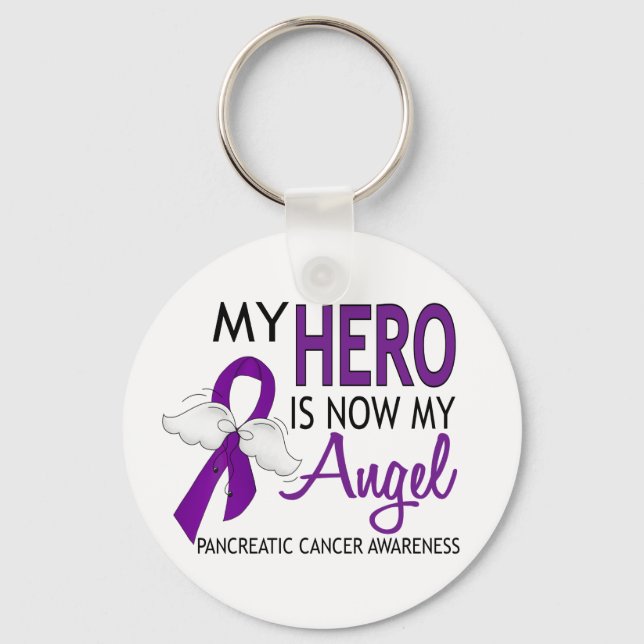 My Hero Is My Angel Pancreatic Cancer Key Ring (Front)