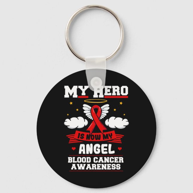 My Hero Is Now My Angel Blood Cancer Red Clouds Li Key Ring (Front)