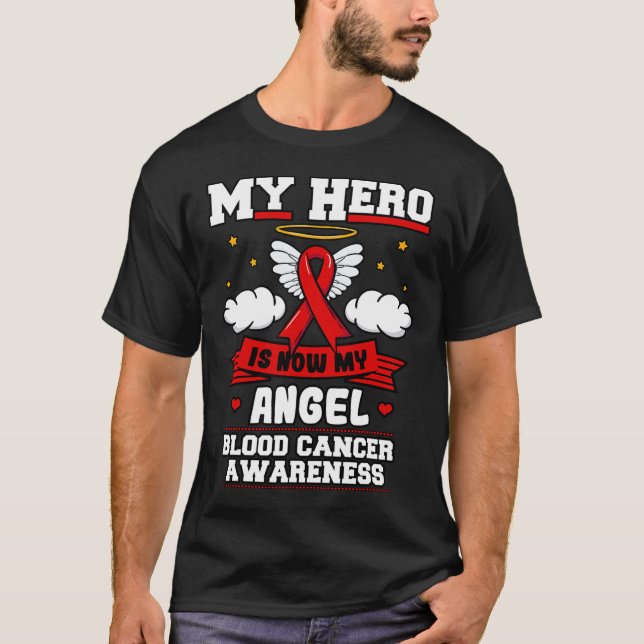 My Hero Is Now My Angel Blood Cancer Red Clouds Li T-Shirt (Front)