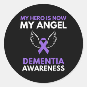 My Hero Is Now My Angel Dementia Awareness Ribbon Classic Round Sticker