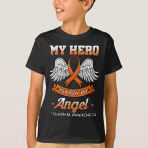 My Hero Is Now My Angel Leukaemia Orange Ribbon Bo T-Shirt