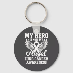 My Hero Is Now My Angel Lung Cancer Awareness Key Ring