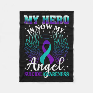 My Hero Is Now My Angel Suicide Purple Turquoise S Fleece Blanket