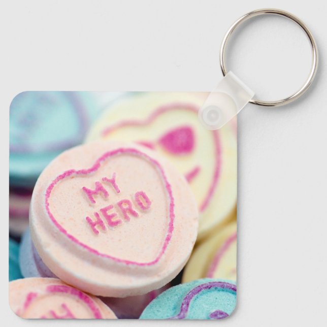 "My Hero" love heart sweets Keyring (Back)