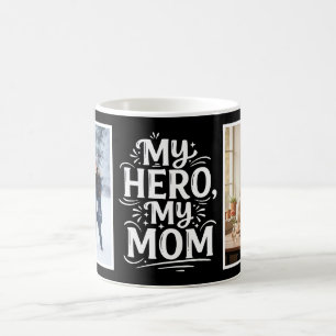 My Hero My Mom Bold Personalized 2 Photo Black Coffee Mug