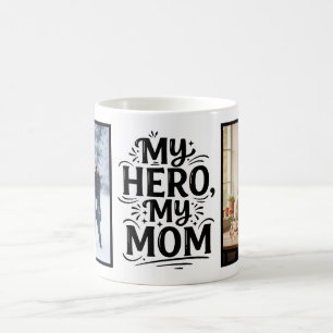 My Hero My Mom Bold Personalized 2 Photo Coffee Mug