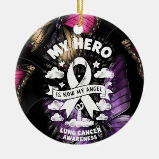 My Hero, Now an Angel Lung Cancer Awareness Ceramic Tree Decoration