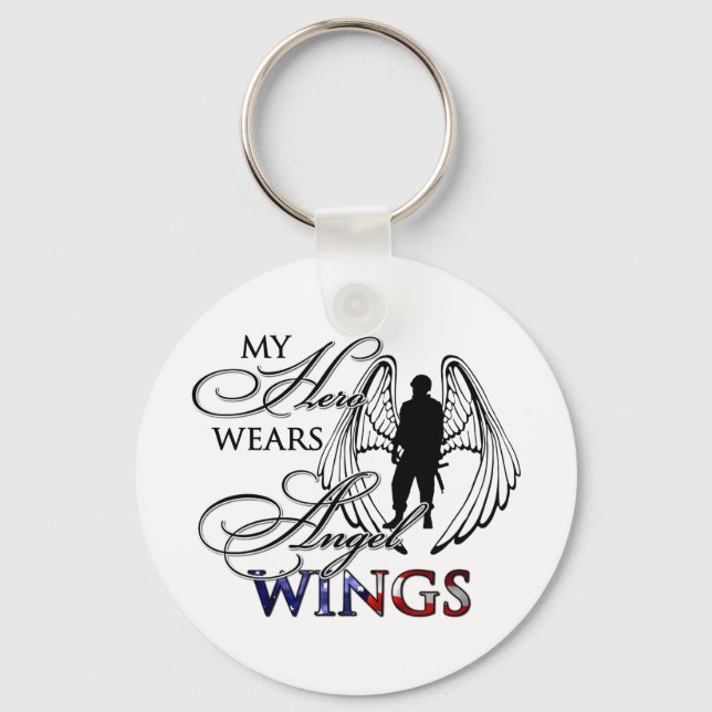 My Hero Wears Angel Wings Key Ring (Front)