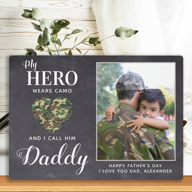 My Hero Wears Camo Military Dad Personalised Photo Plaque (Creator Uploaded)